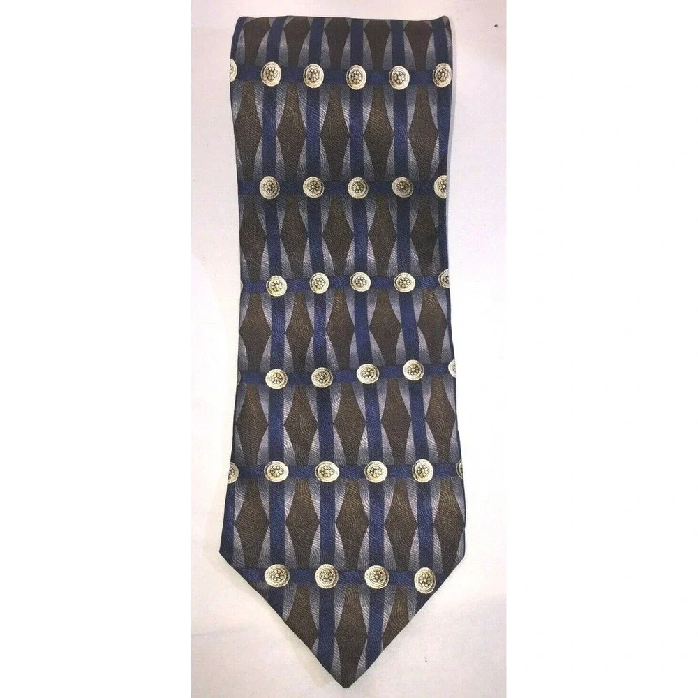 NOS Joseph‎ & Feiss International Brown Blue & Gold Silk Neck Tie 62